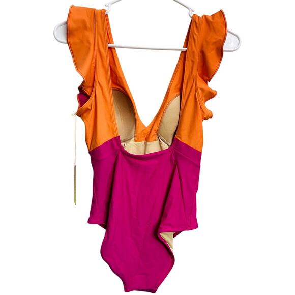 NWT Summersalt The Ruffle Backflip One Piece Swimsuit Size 6 Hibiscus Tangerine - Picture 4 of 6